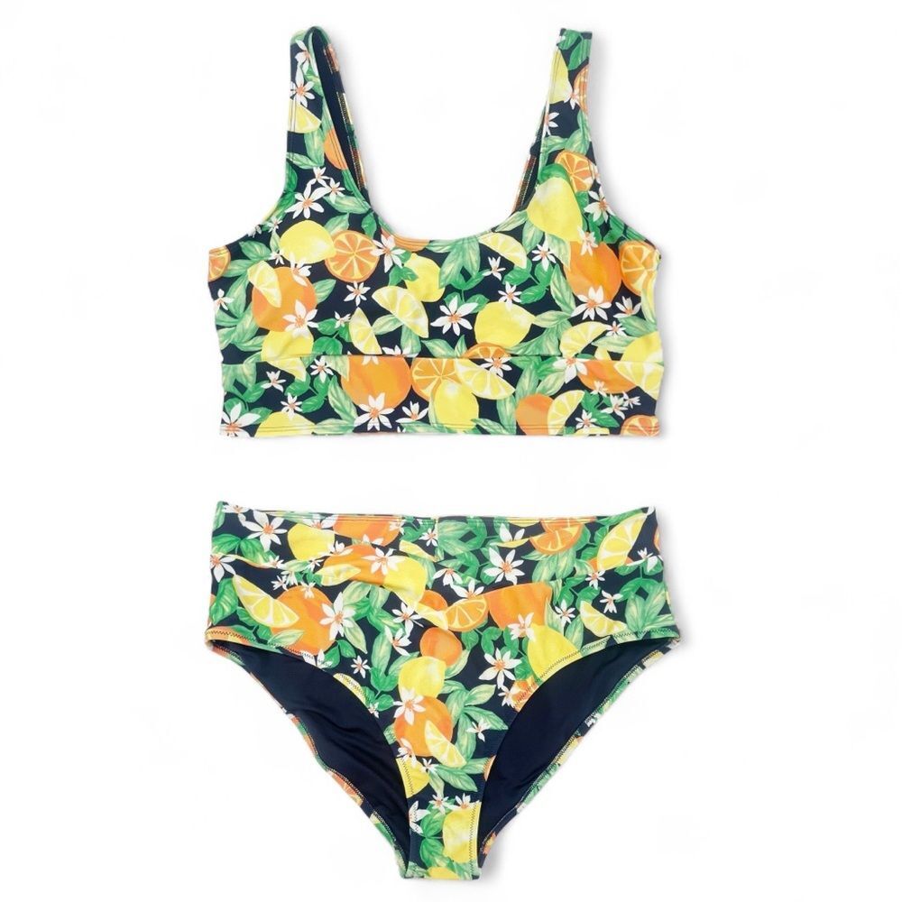 Old Navy Bikini Set Citrus Fruit Print High Waist Bottom Scoop Back Top Size XL